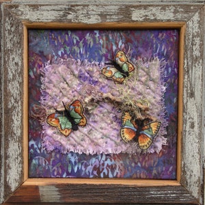 Butterfly Fiber Art Quilkt, Framed Wall Art, Home Decor, 11&quot; x 11&quot;