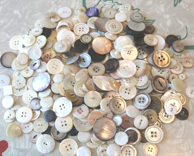 Vintage Shell Buttons 120+ Sewing Button Assortment in Midcentury Glass ...