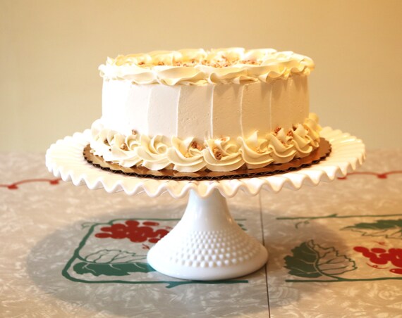 Wonderful Milk Glass Pedestal Cake Stand Vintage Fenton Ruffled Edge Dessert Stand Etsy