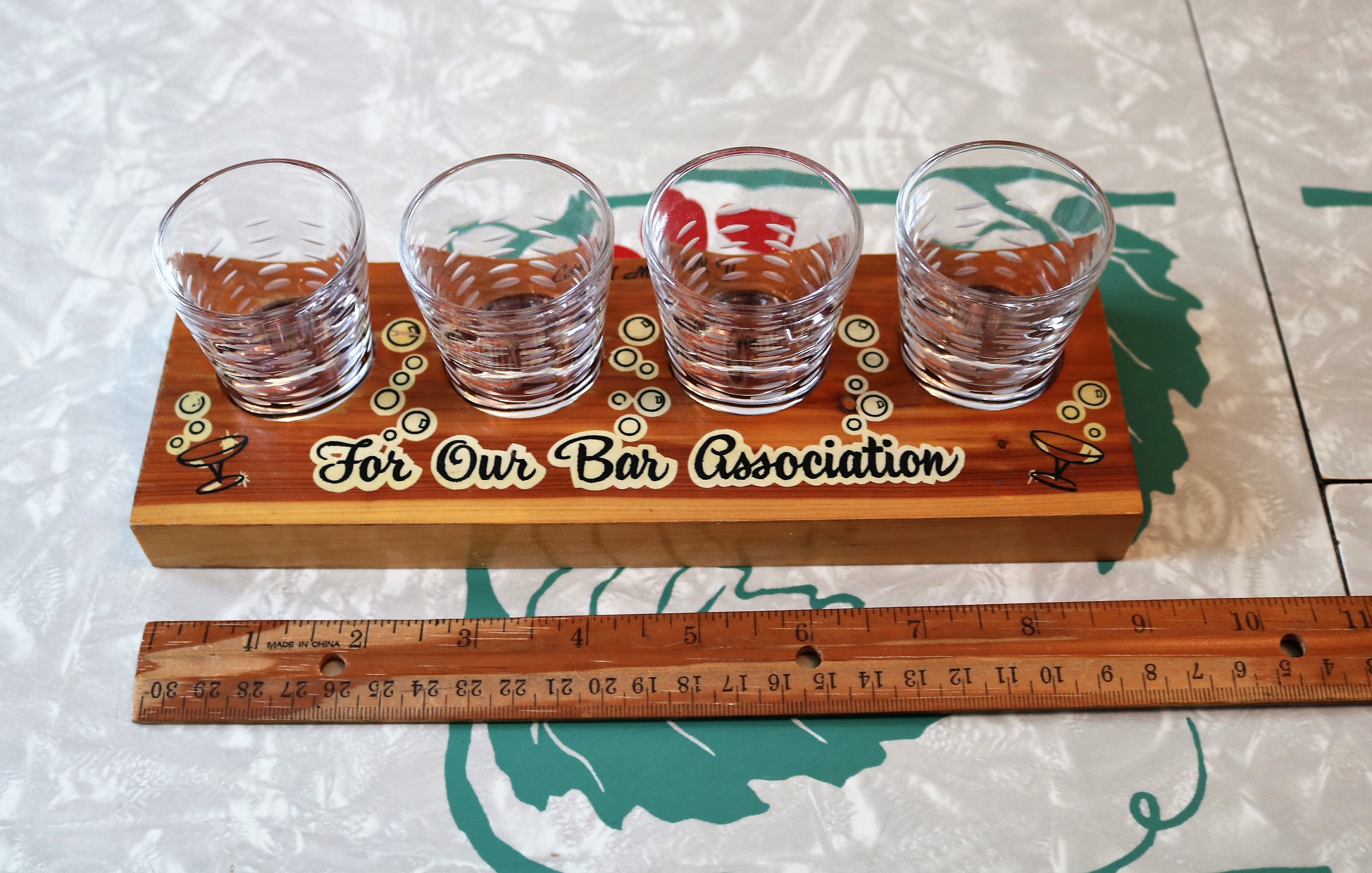 Cool Shot Glass Holder with 4 Etched Shot Glasses For Our Bar Etsy