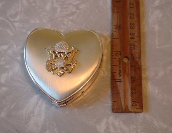 Lovely Sterling Heart Compact with Military Eagle… - image 4