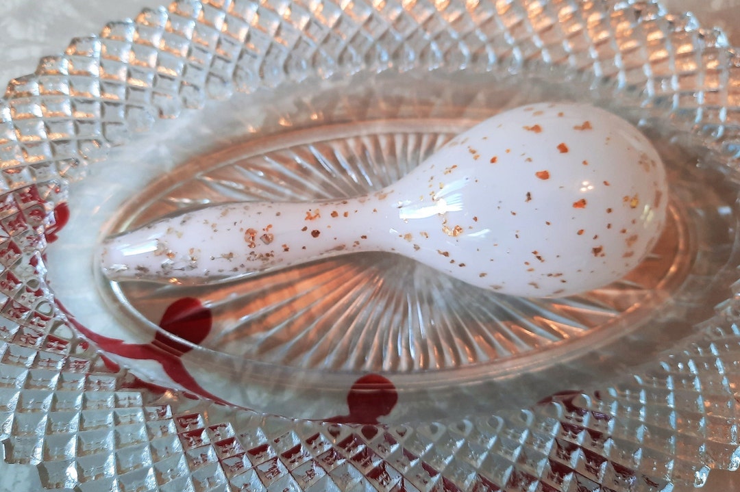 Vintage Art Glass White Gold Darning Ball, Hand Blown Glass Darning Egg