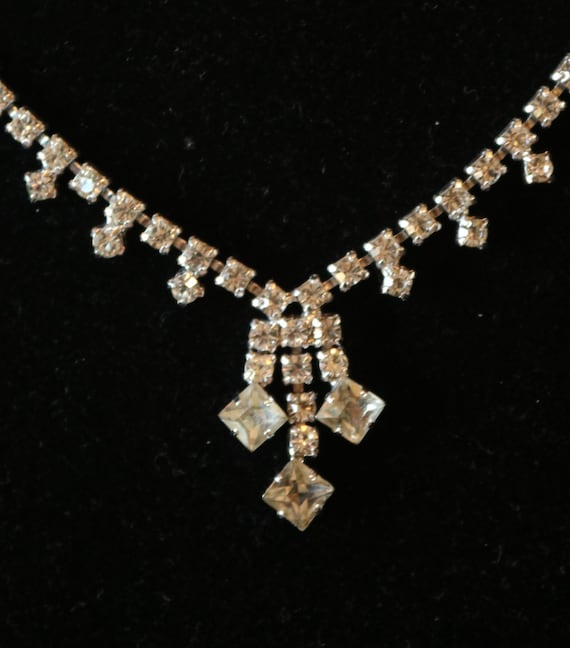 Vintage Rhinestone Necklace and Earrings Set, Mid… - image 8