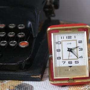 Vintage Bentley Travel Alarm Clock: Red Faux Leather Case