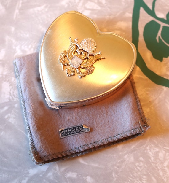 Lovely Sterling Heart Compact with Military Eagle… - image 1