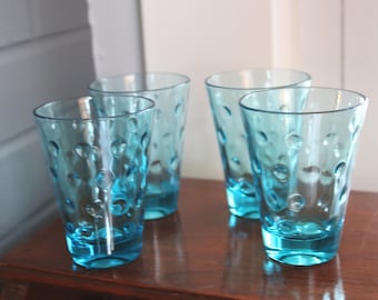 Vintage Capri Dots Turquoise Juice Glasses - Hazel Atlas Midcentury Juice Set