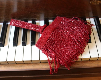Fabulous Flapper Red Beaded Fringe Purse with Top Handle