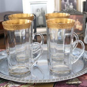 Tiffin Rambler Rose Gold Rimmed Water Glasses with Handles 4-Piece Set, Two Sets Available