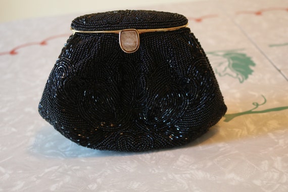 Beautiful Black Beaded Purse Clutch Evening Bag, … - image 8