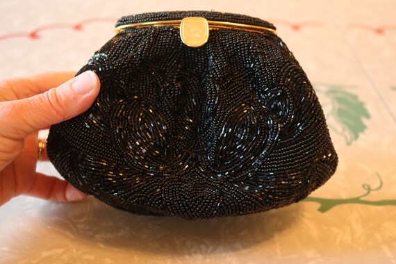 Beautiful Black Beaded Purse Clutch Evening Bag, … - image 6