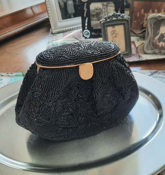 Beautiful Black Beaded Purse Clutch Evening Bag, … - image 9