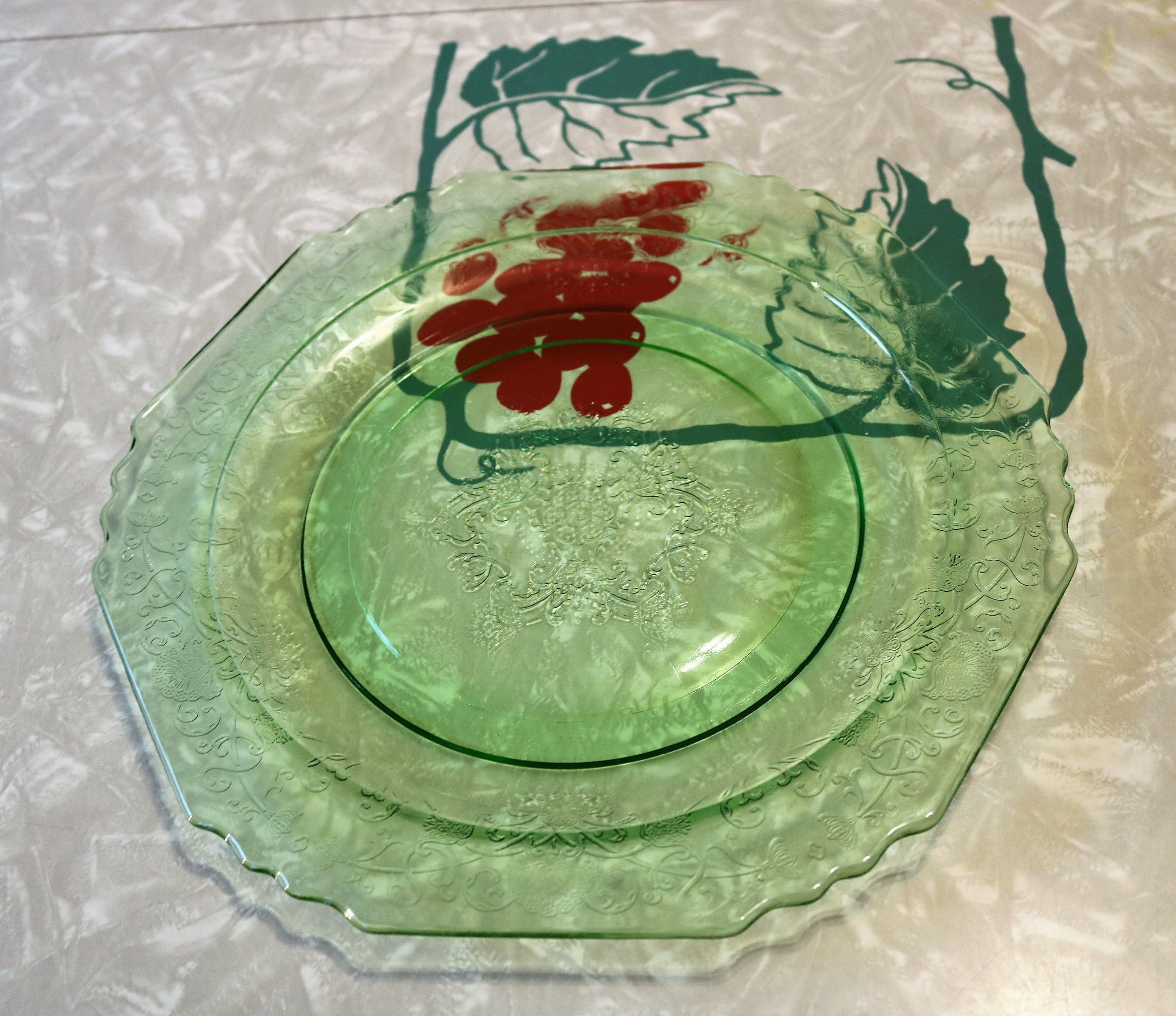 Elegant Green Depression Glass Serving Plate Florentine No. Etsy