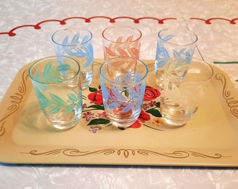 Adorable Juice Glass Vintage Set, Midcentury Colorful Breakfast Glasses 6-Piece Set