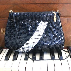 Beautiful Black  Silver Mesh Purse, Mod Shimmery Evening Bag
