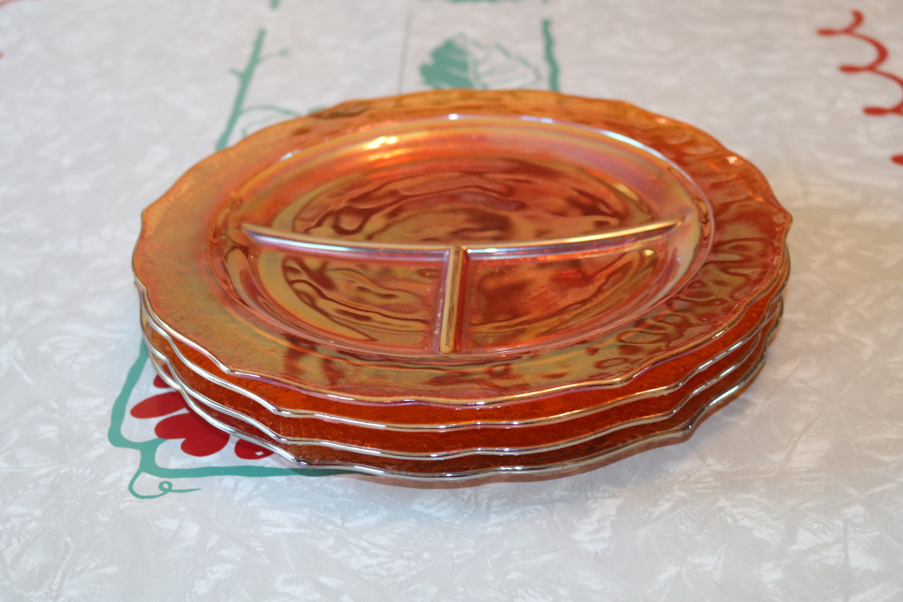 Vintage Orange Carnival Glass 11 Divider Plates Etsy