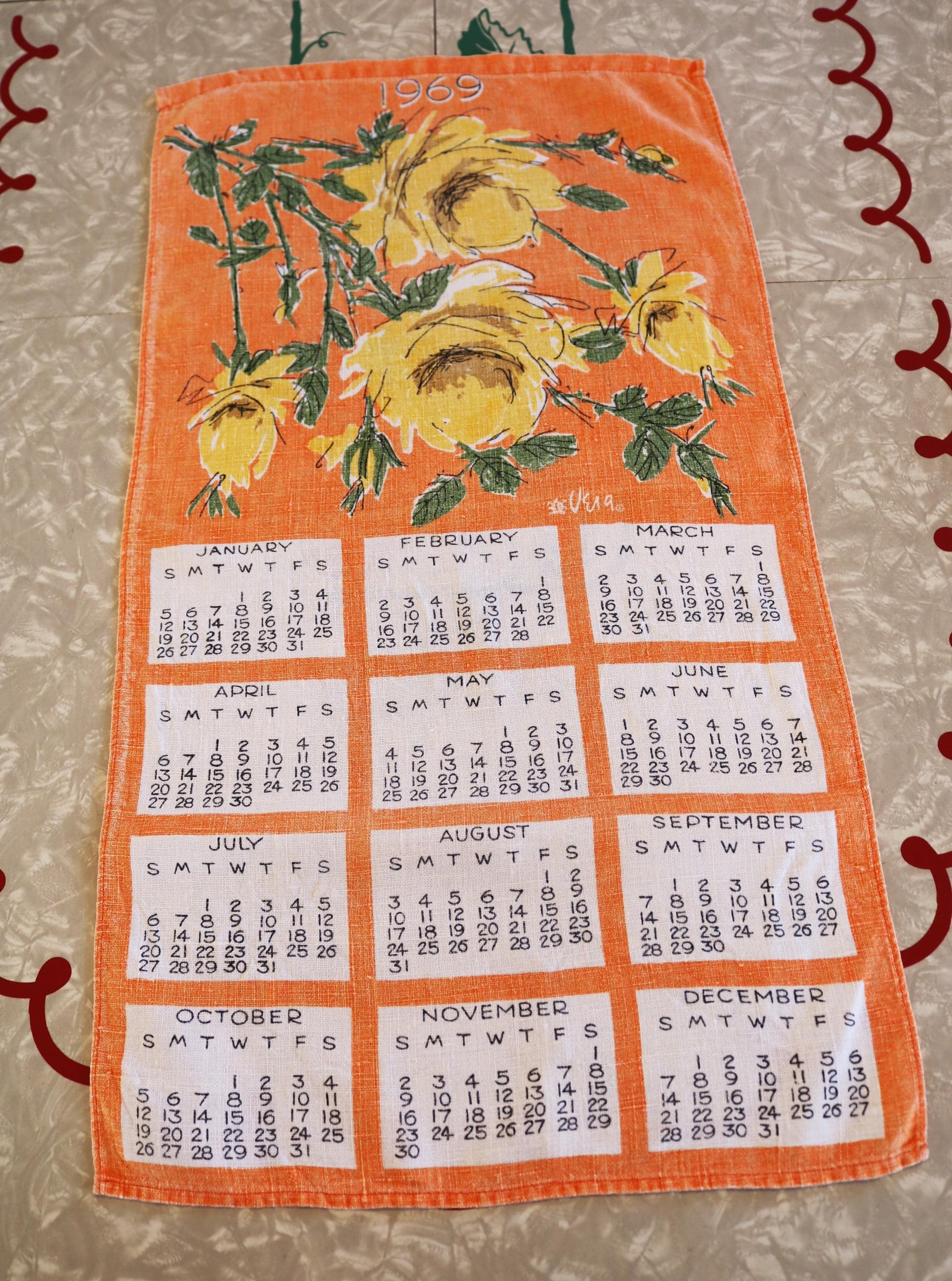 RARE TORCHON VINTAGE Decor Tableau De Chasse Calendrier
