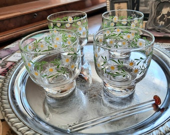 Cool Culver Daisy Rocks Glasses Vintage Set of 4, Midcentury Spring Barware