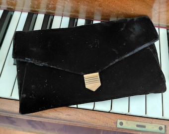 Vintage Black Velvet Evening Clutch, Midcentury Fashion Accessory