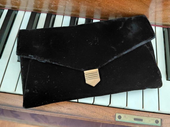 Vintage Black Velvet Evening Clutch, Midcentury Fashion Accessory