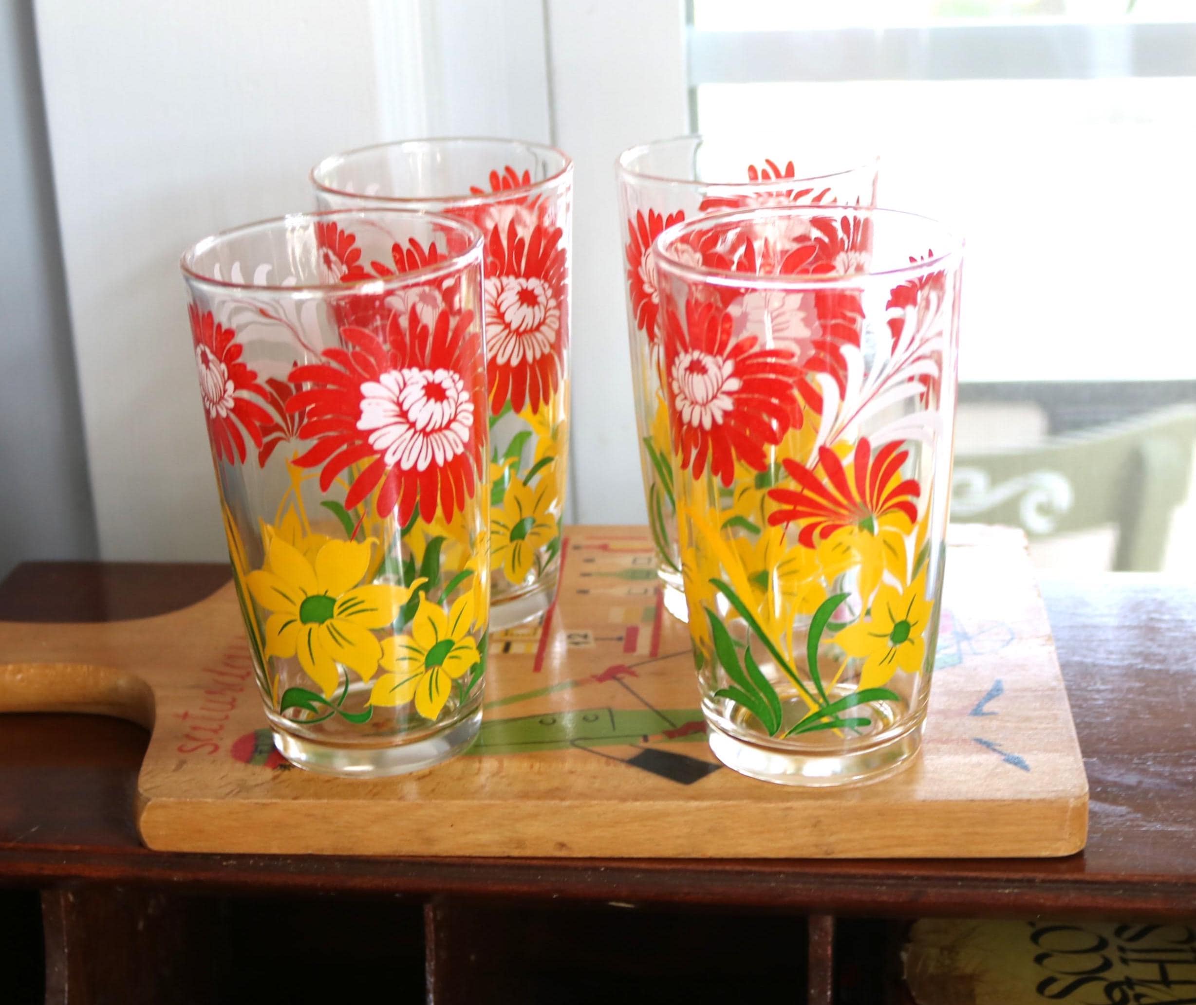 Vintage Drinking Glasses Yellow Flowers - Etsy