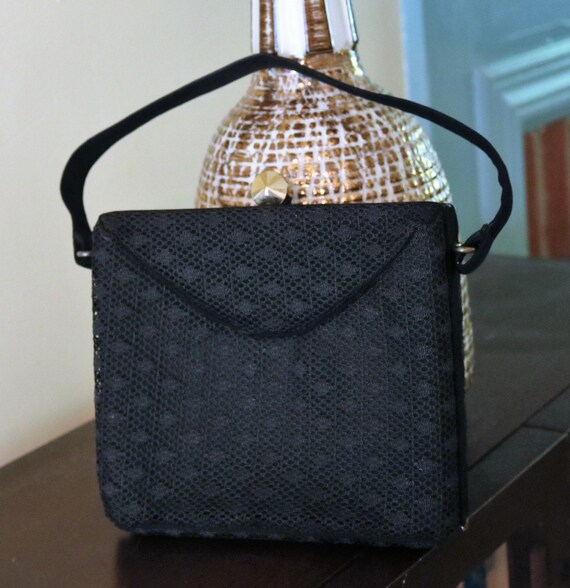 Glam Midcentury Black Lace Box Evening Purse Pari… - image 9