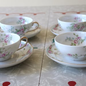 Antique Limoges Tea Cup Set: Pink Floral China, 1900s Mix and Match