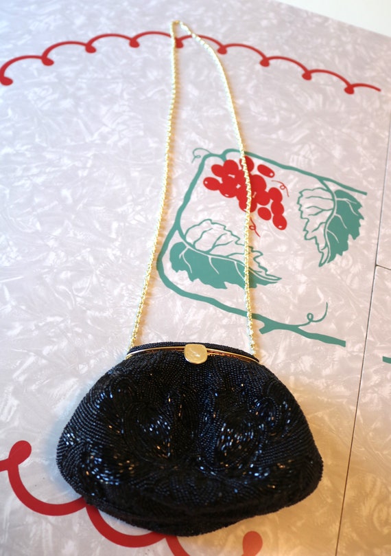 Beautiful Black Beaded Purse Clutch Evening Bag, … - image 7