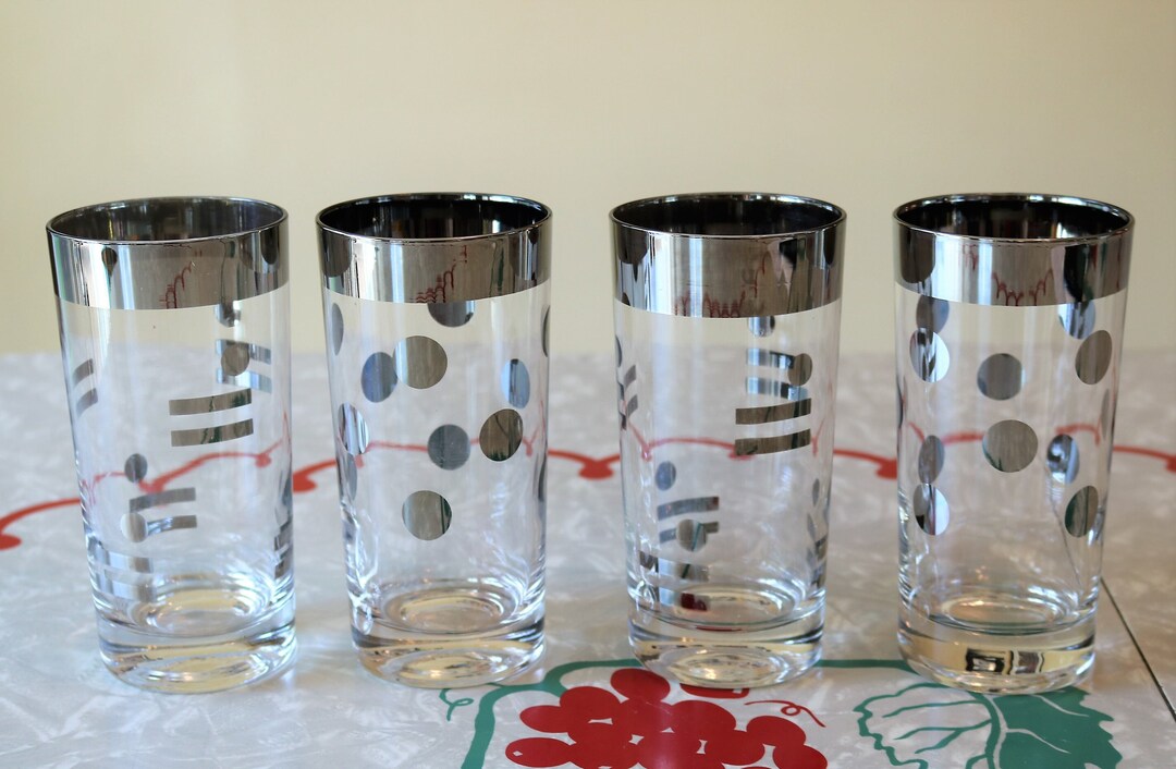 Silver Vintage Barware Dorothy Thorpe Style, Dot Dash Glasses 4-piece