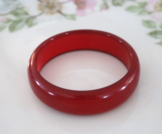 Cherry Red Chunky Bakelite Bangle, Fab Midcentury… - image 1