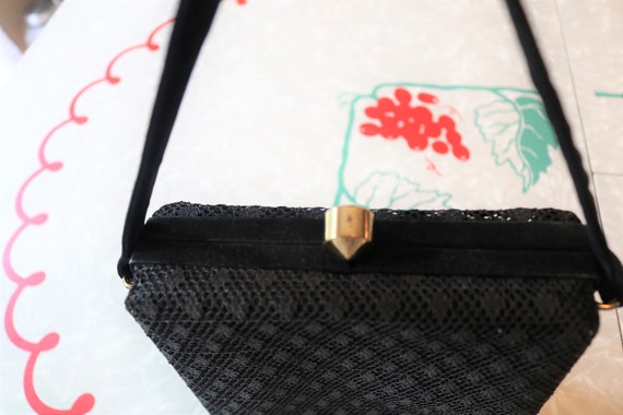 Glam Midcentury Black Lace Box Evening Purse Pari… - image 3