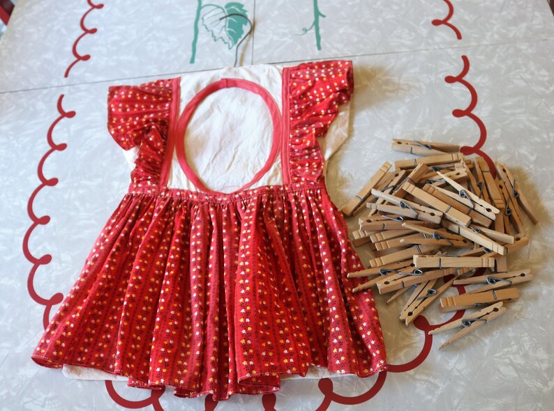 Vintage Clothespin Bag Red Dress Style Wooden Clothespins Image 0