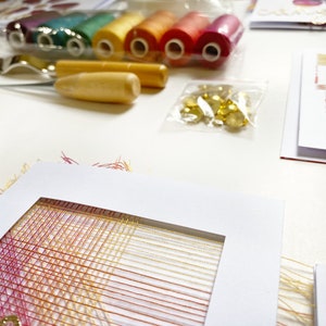 Fibre art Card Making Kit - Make your own notecards with thread- Make your own greeting cards -  DIY greeting cards - Scrapbooking kit