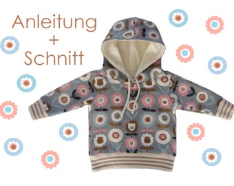 Schnitt und Anleitung Babyhoodie mit Strickbündchen Gr.62 - 104