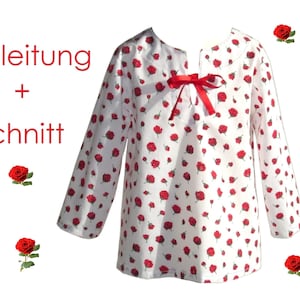 May include: White long-sleeved shirt with a red rose print and a red bow tie. The text "Anleitung + Schnitt" is visible in the image.