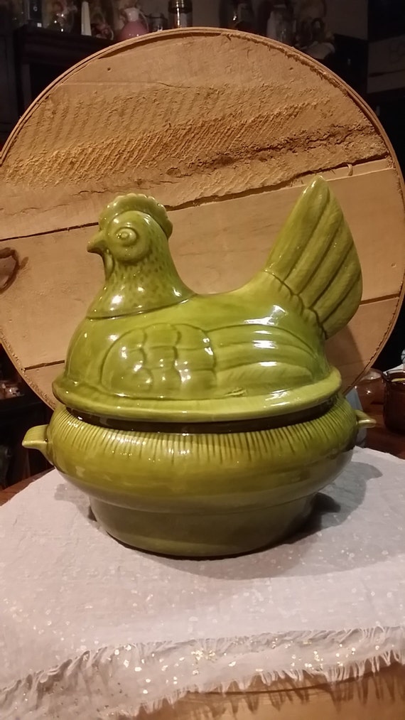 Items similar to Vintage California Pottery Rooster Casserole Lidded ...