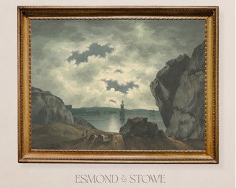 Night Sky Painting, Bay Scene in Moonlight Art Print