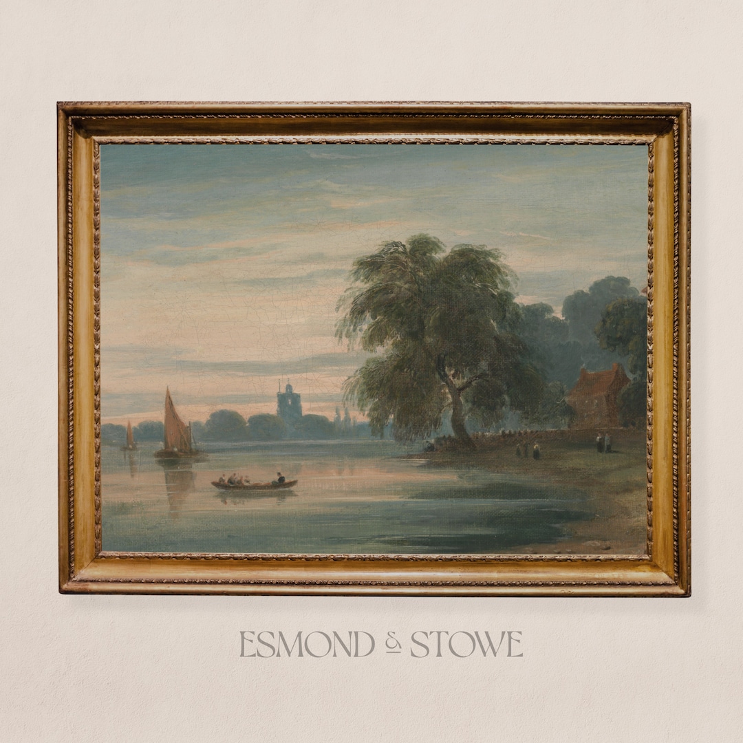 Thames Riverside Antique Print, Gallery Wall Print, Moody Decor Classic