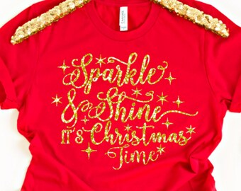 Xmas Glitter Tee - Etsy