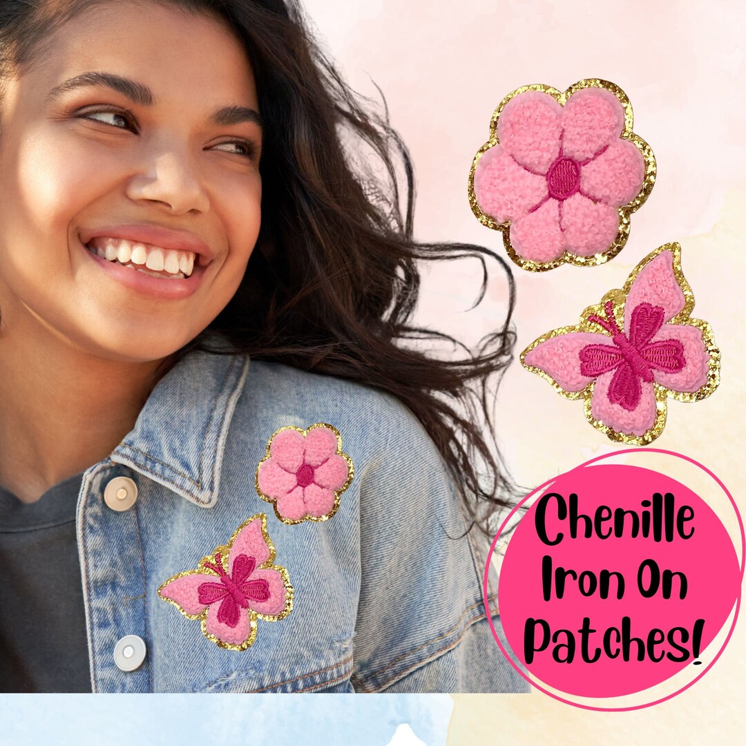 Butterfly Patch, Chenille Patches, Butterfly Iron on Patch, Flower