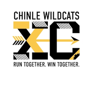 May include: A graphic design with the text "CHINLE WILDCATS" in black, above a stylized "XC" in black and yellow. Below, the text reads "RUN TOGETHER. WIN TOGETHER." on a white background.