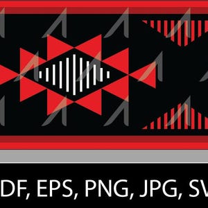 May include: Geometric pattern in red and black. The design features repeating shapes, including triangles and diamond-like figures with vertical white lines. The bottom of the image displays the text "PDF, EPS, PNG, JPG, SVG".