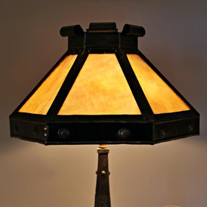 Antique Mission Arts & Crafts Slag Glass Gas Table Lamp c. 1915 Converted to Electric with Rustic Style