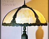 Art Nouveau Lamp with Caramel Slag Glass Shade and quot Frogskin quot Patina ca. 1920
