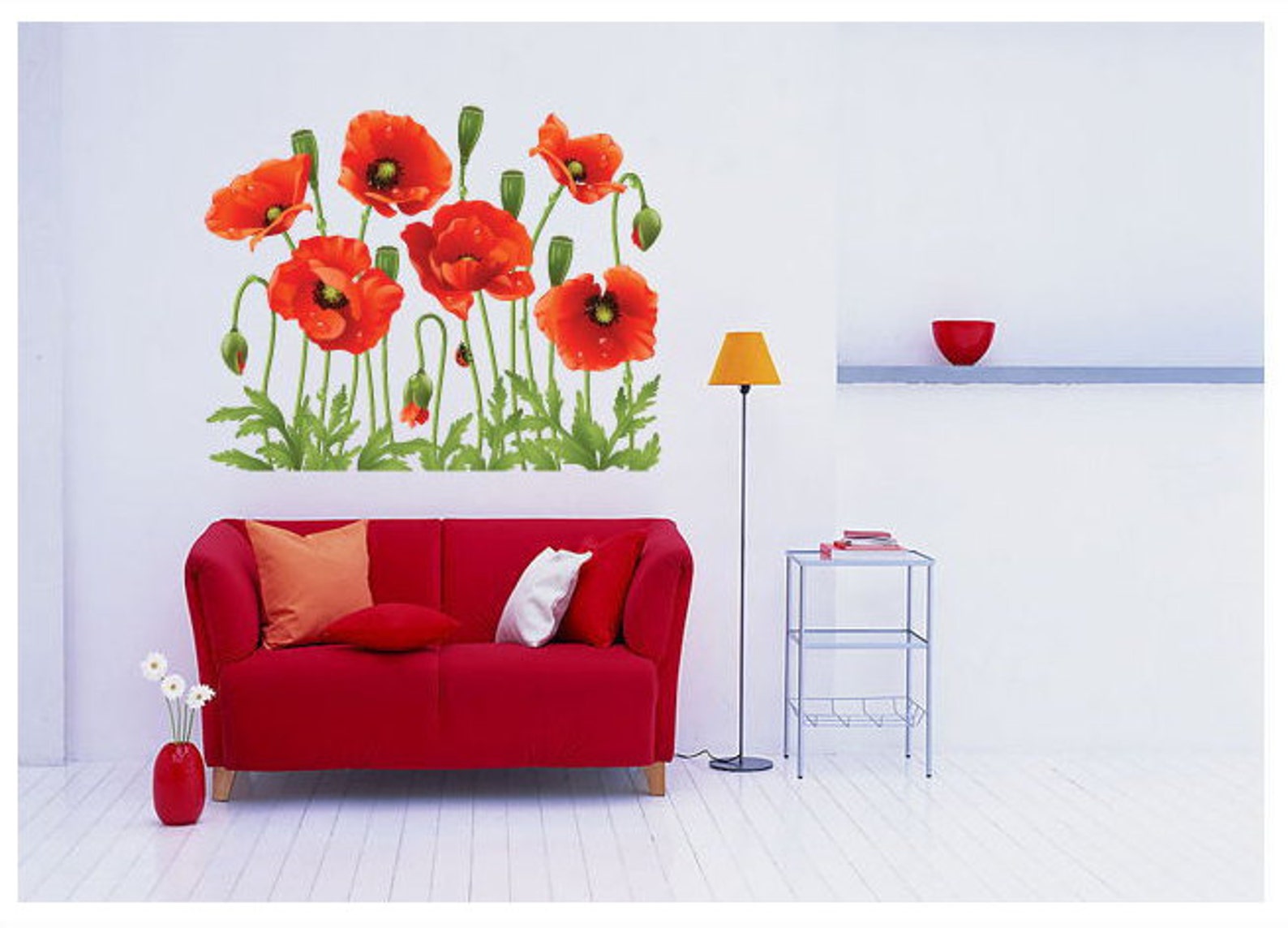 Vinyl Wall Sticker Decal with Red Flowers For Bedroom and Etsy