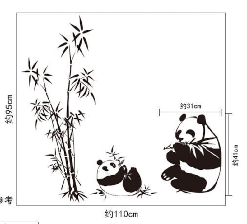 Panda bears and Bamboo 100*90 cm Wall Sticker Decal for Living Room Kids Rooms Children Bedroom Home Decor DIY