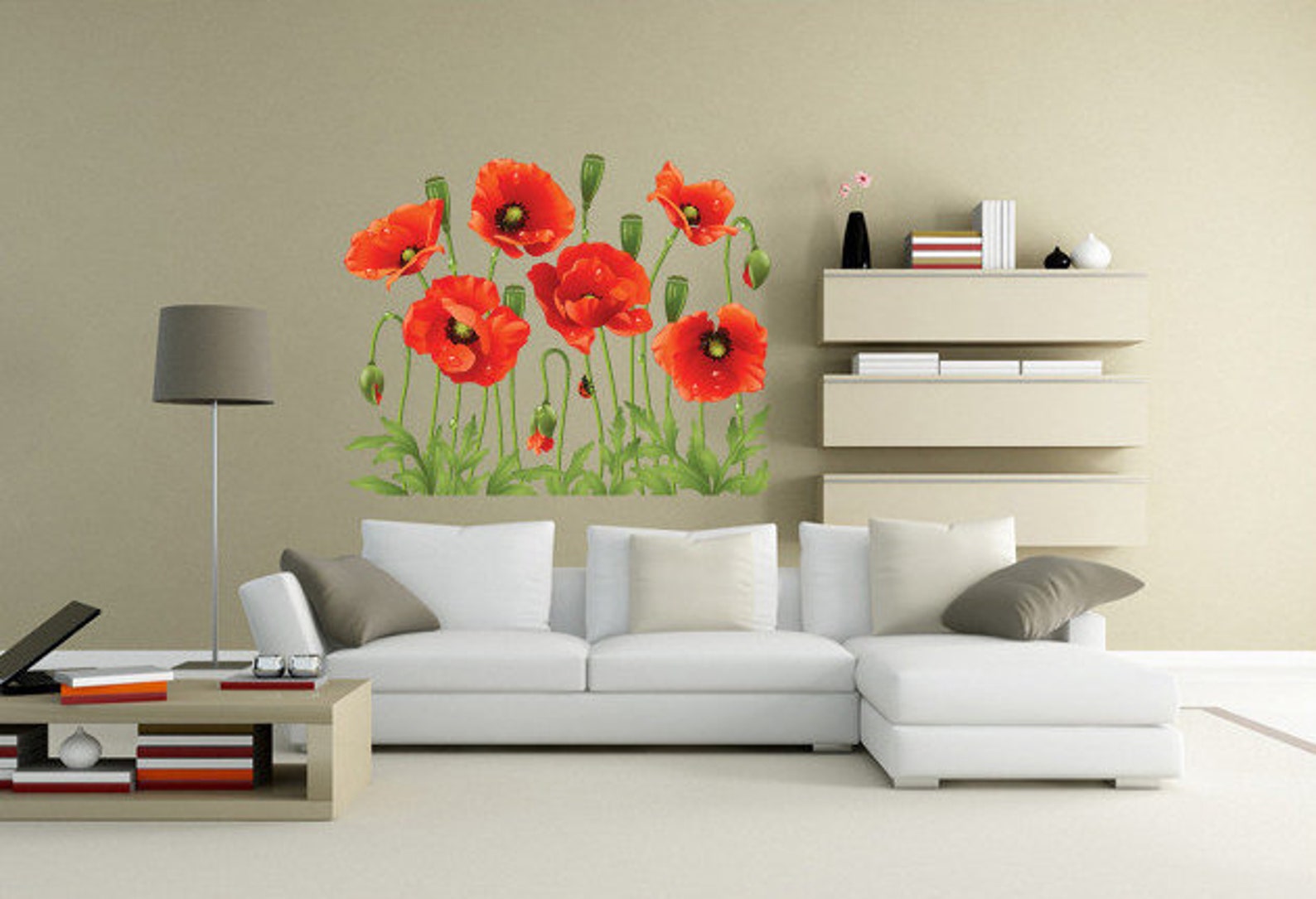 Vinyl Wall Sticker Decal with Red Flowers For Bedroom and Etsy