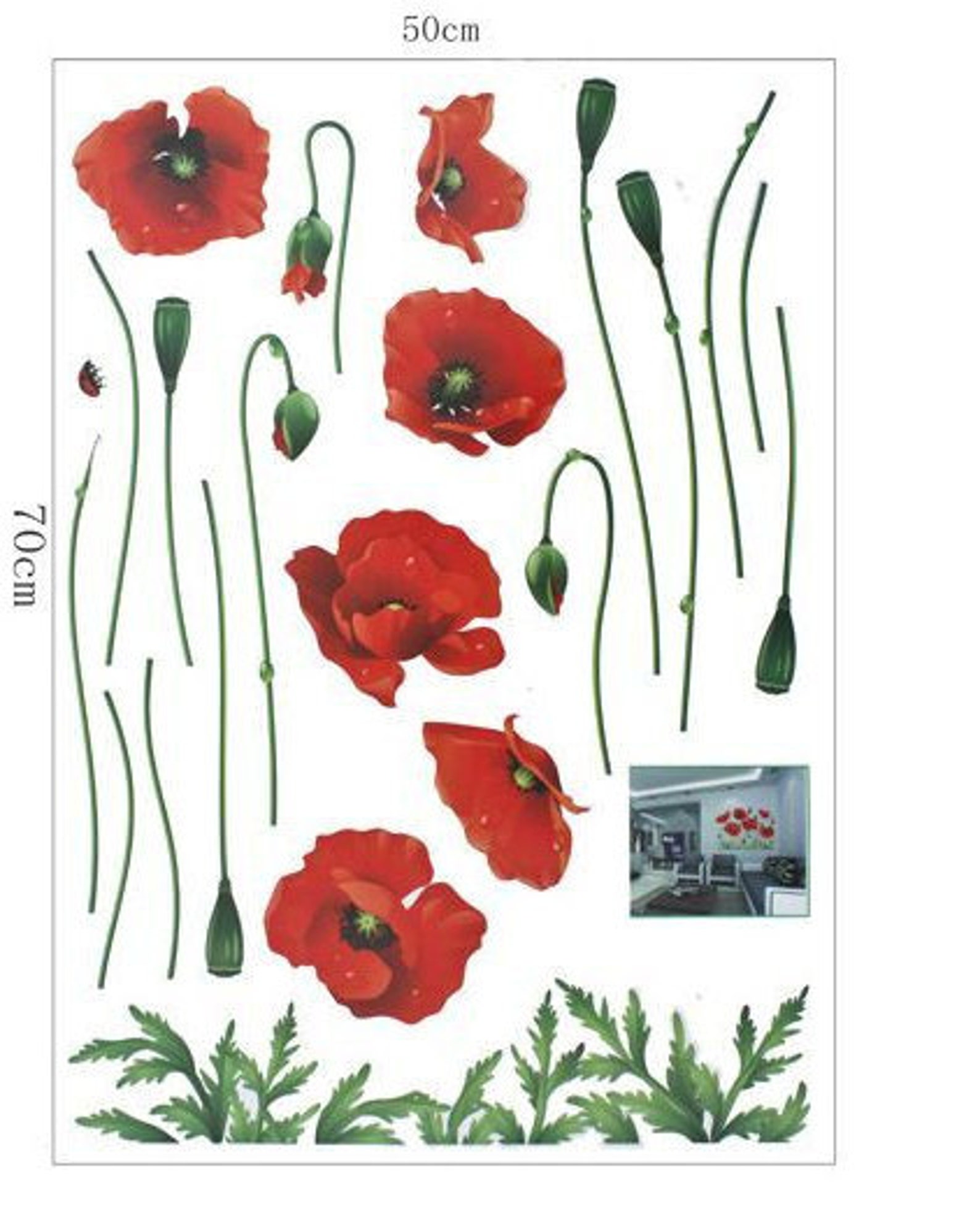 Vinyl Wall Sticker Decal with Red Flowers For Bedroom and Etsy