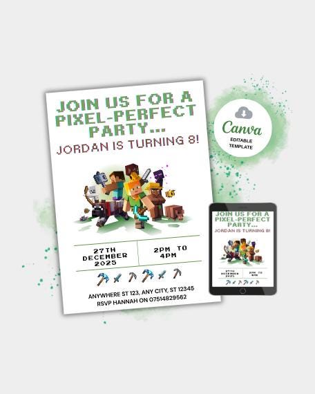 Pixel Style Minecraft Invitation