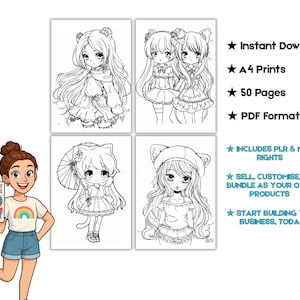 Anime Colouring Pages Bundle | 50 Printable Manga & Chibi Designs | Digital PDF Download | DIY Colouring Book