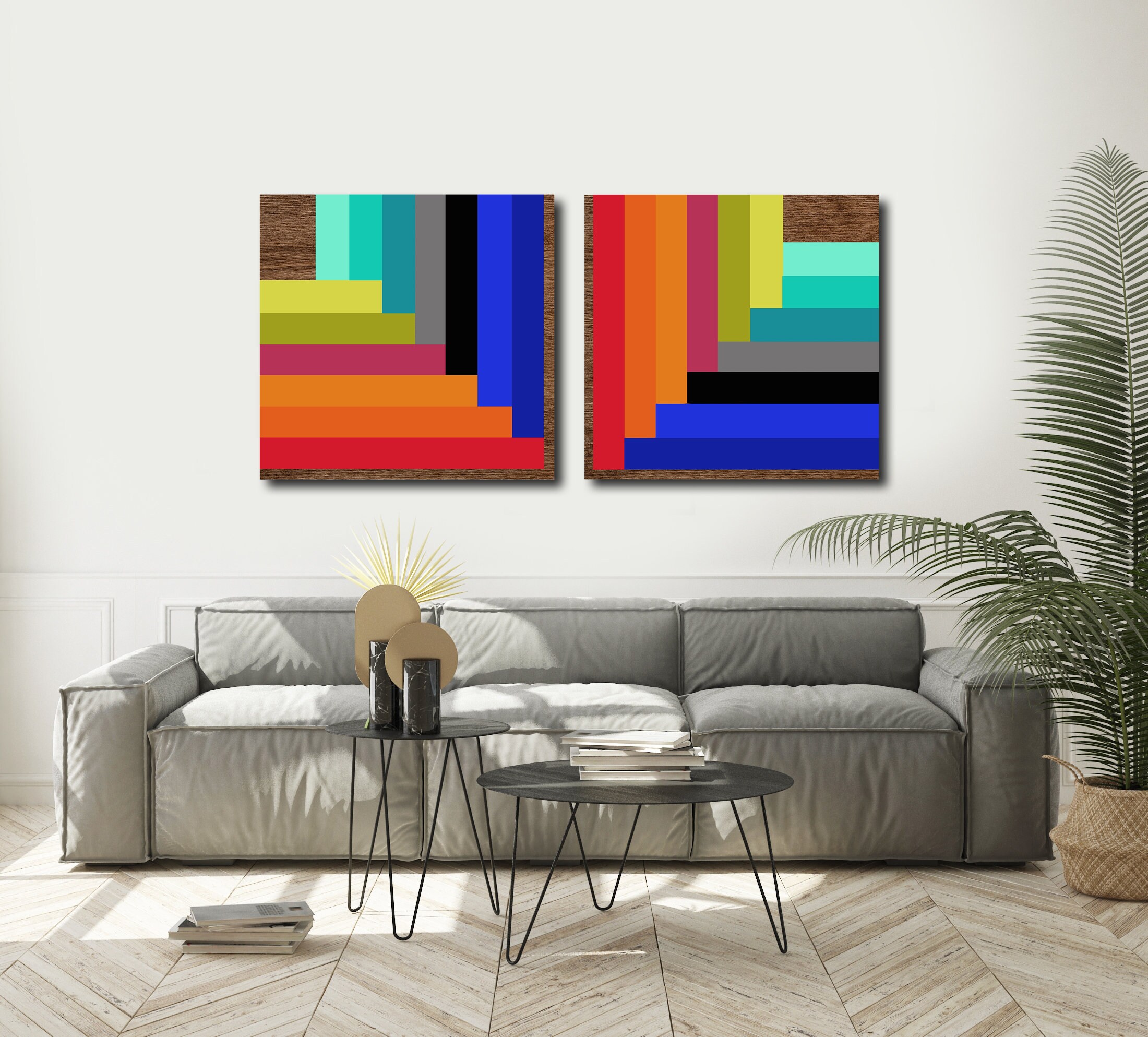 Wood Wall Art Wall Decor Modern Painting Geometric Design Etsy